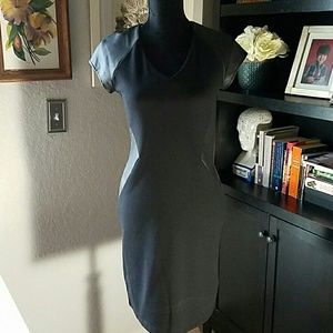 Knit Strech Mini Dress w/Faux Leather Accents